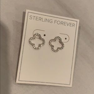 Sterling Silver CZ Clover Stud Earrings